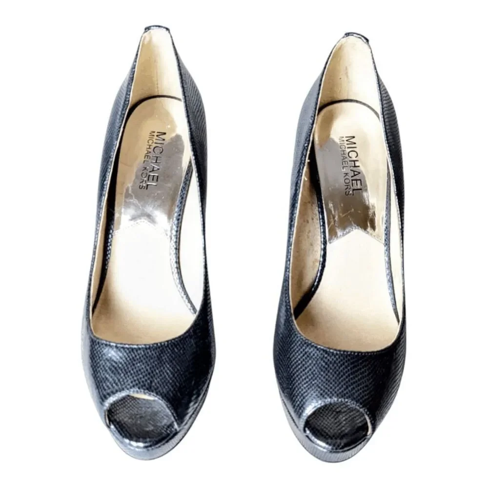 MICHAEL KORS York Leather-Embossed Peep Toe Pump Size 7M